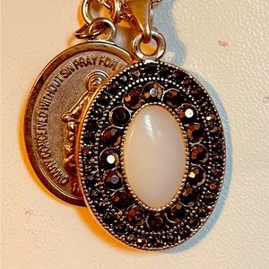 Vintage Hidden Catholic Miraculous Mary Rhinestone Medal Necklace